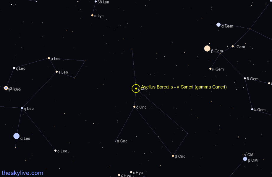 Finder chart Asellus Borealis - γ Cancri (gamma Cancri) star