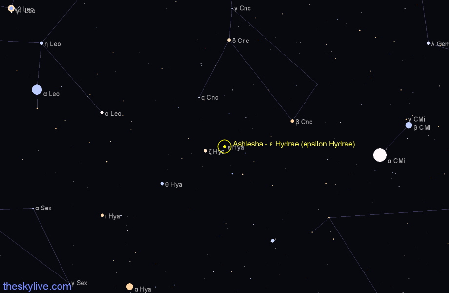 Finder chart Ashlesha - ε Hydrae (epsilon Hydrae) star