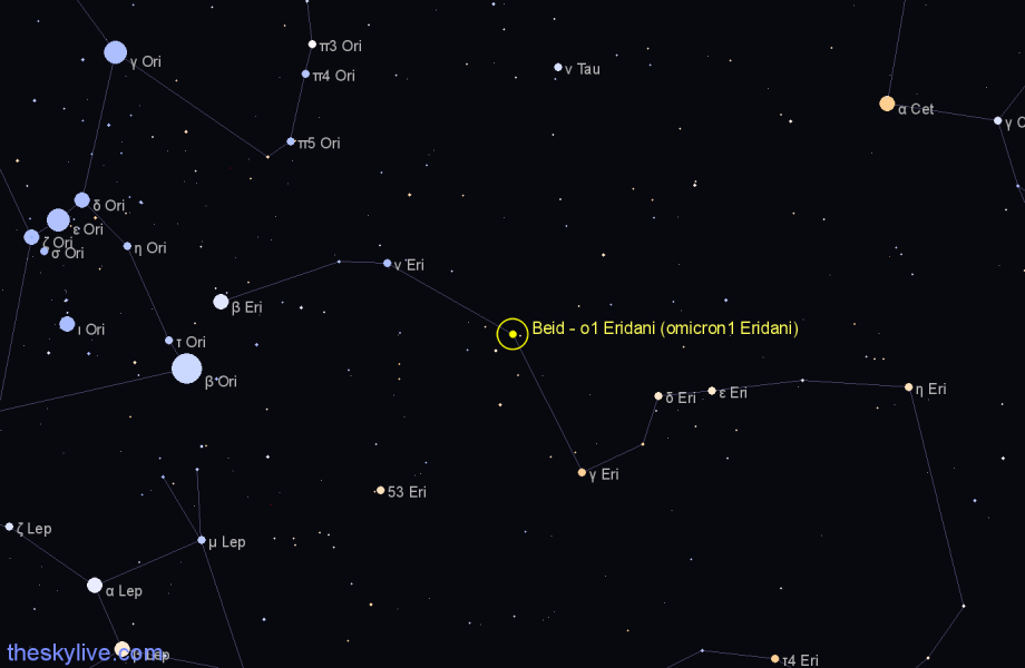 Finder chart Beid - ο1 Eridani (omicron1 Eridani) star