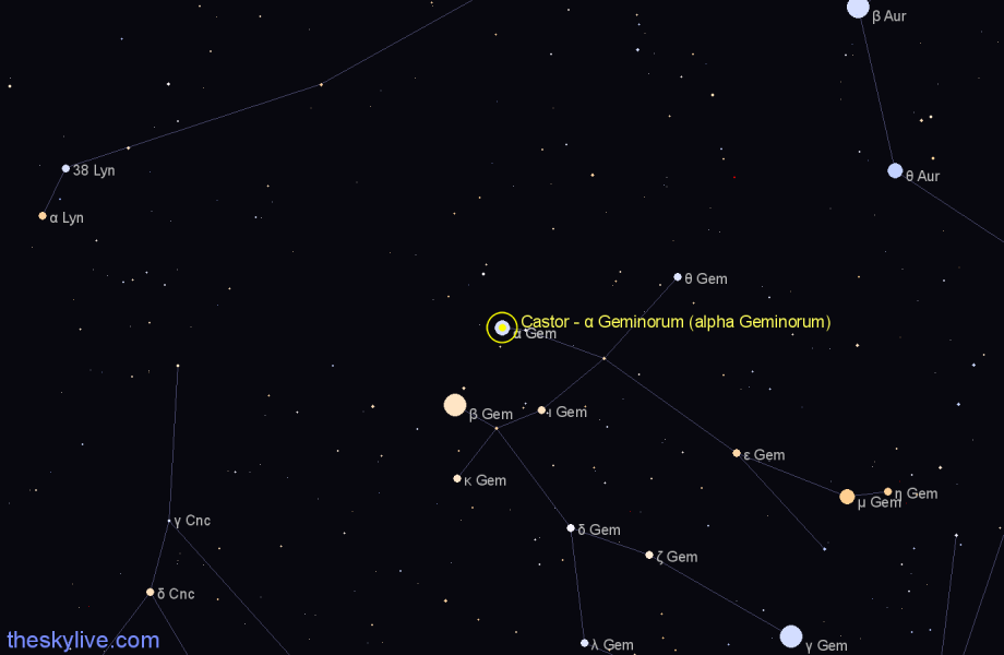 Finder chart Castor - α Geminorum (alpha Geminorum) star