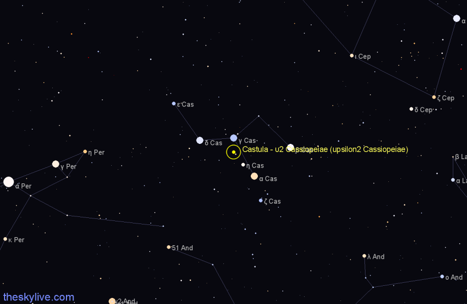 Finder chart Castula - υ2 Cassiopeiae (upsilon2 Cassiopeiae) star