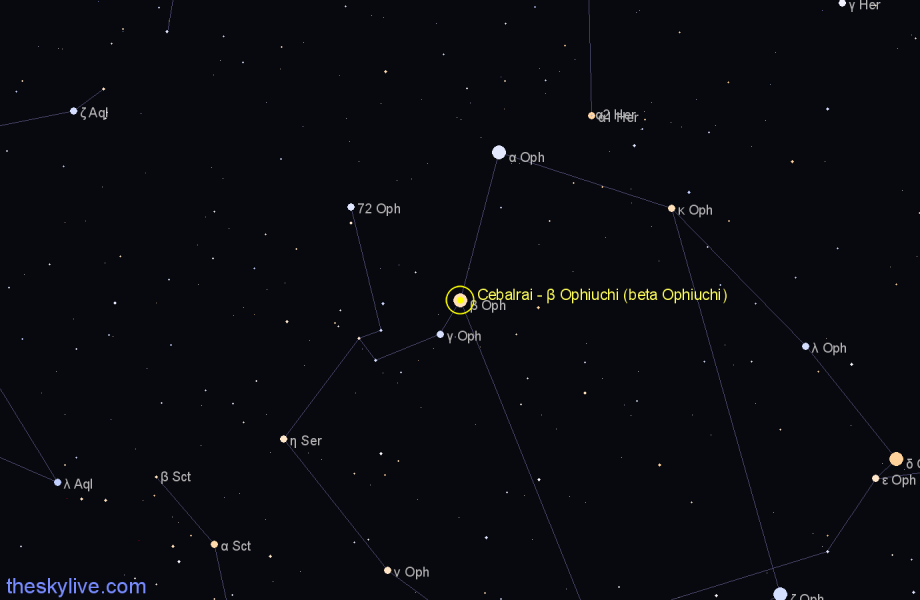 Finder chart Cebalrai - β Ophiuchi (beta Ophiuchi) star