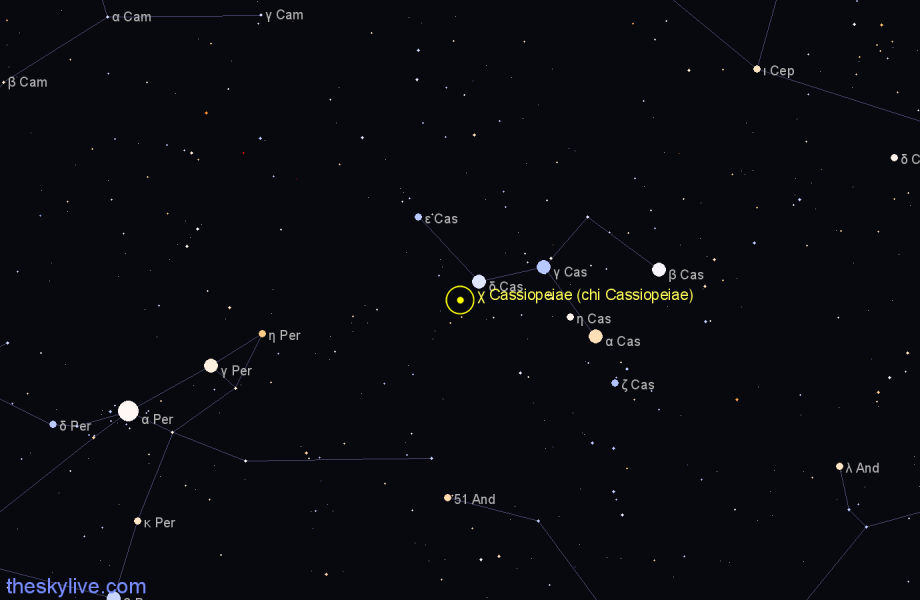 Finder chart χ Cassiopeiae (chi Cassiopeiae) star