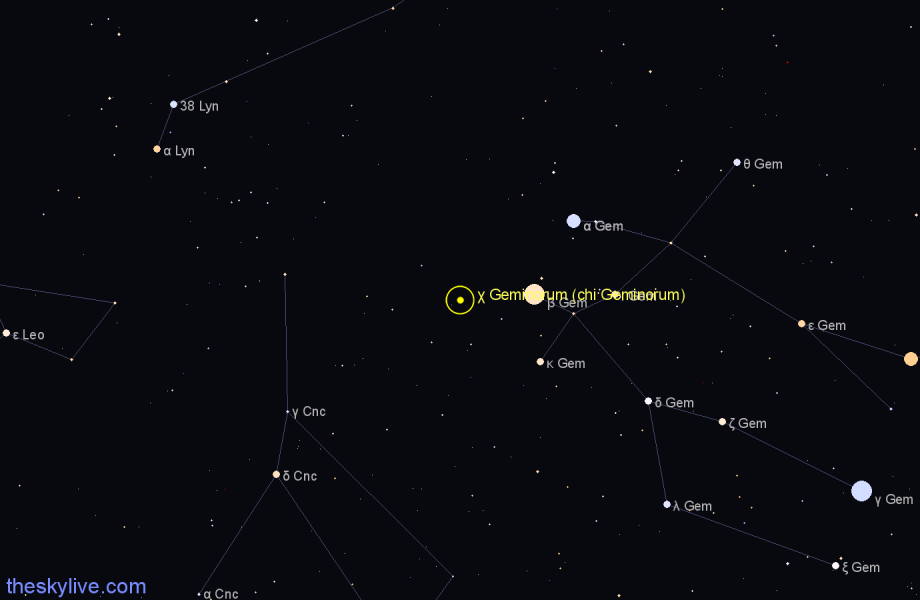 Finder chart χ Geminorum (chi Geminorum) star