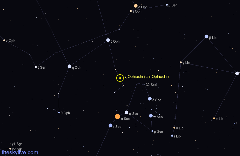 Finder chart χ Ophiuchi (chi Ophiuchi) star