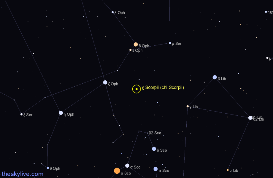 Finder chart χ Scorpii (chi Scorpii) star