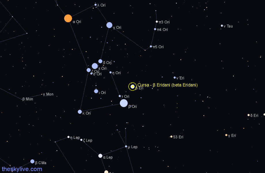 Finder chart Cursa - β Eridani (beta Eridani) star
