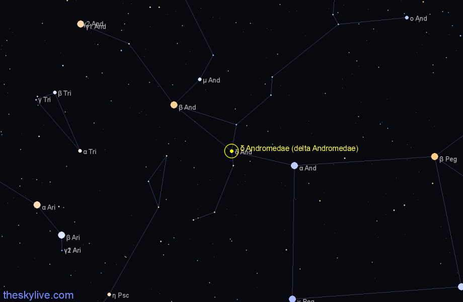 Finder chart δ Andromedae (delta Andromedae) star