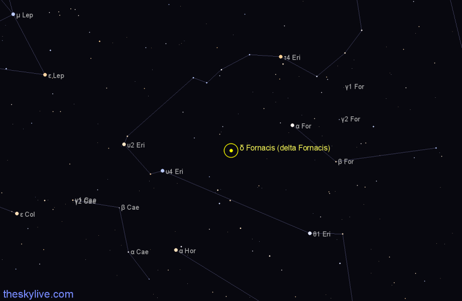 Finder chart δ Fornacis (delta Fornacis) star