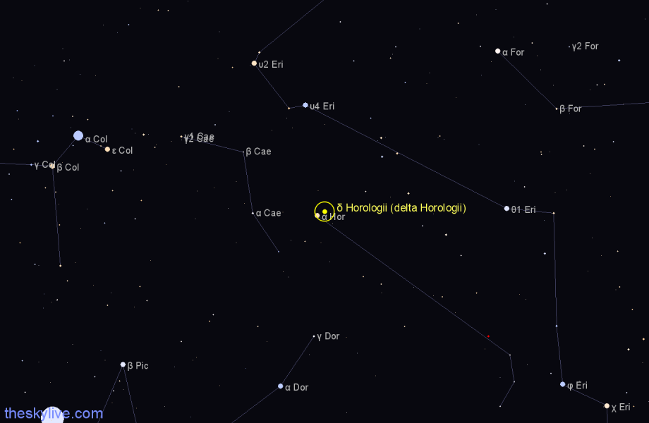 Finder chart δ Horologii (delta Horologii) star