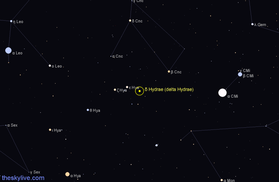 Finder chart δ Hydrae (delta Hydrae) star