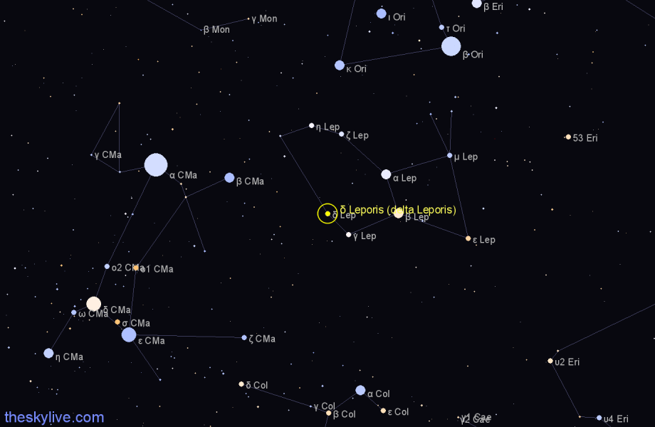 Finder chart δ Leporis (delta Leporis) star