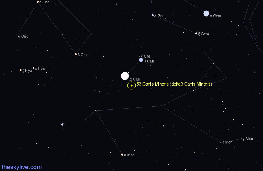 Finder chart δ3 Canis Minoris (delta3 Canis Minoris) star