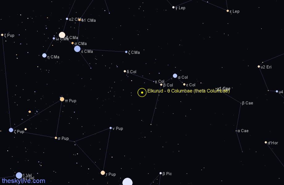 Finder chart Elkurud - θ Columbae (theta Columbae) star