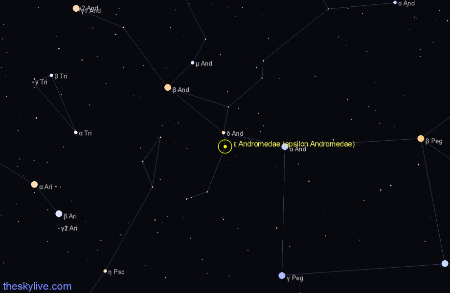Finder chart ε Andromedae (epsilon Andromedae) star