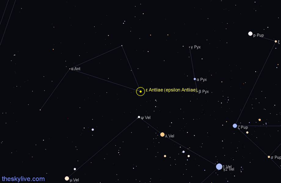 Finder chart ε Antliae (epsilon Antliae) star