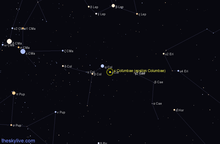 Finder chart ε Columbae (epsilon Columbae) star
