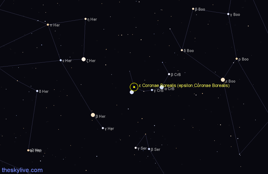 Finder chart ε Coronae Borealis (epsilon Coronae Borealis) star