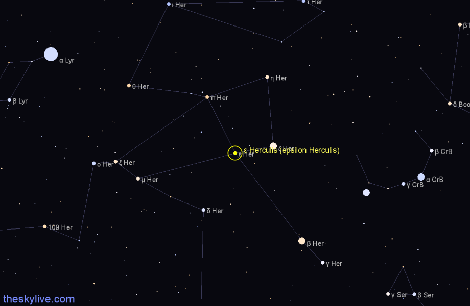 Finder chart ε Herculis (epsilon Herculis) star