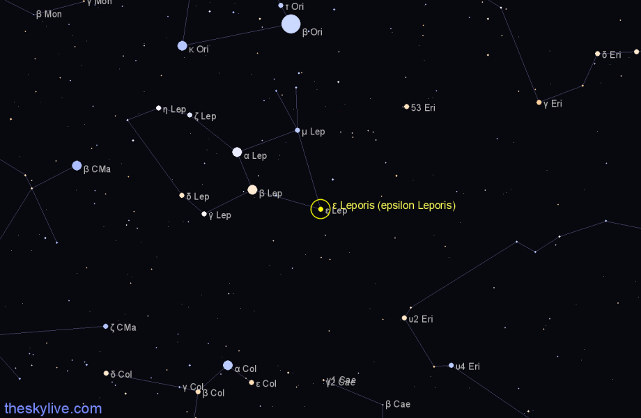 Finder chart ε Leporis (epsilon Leporis) star