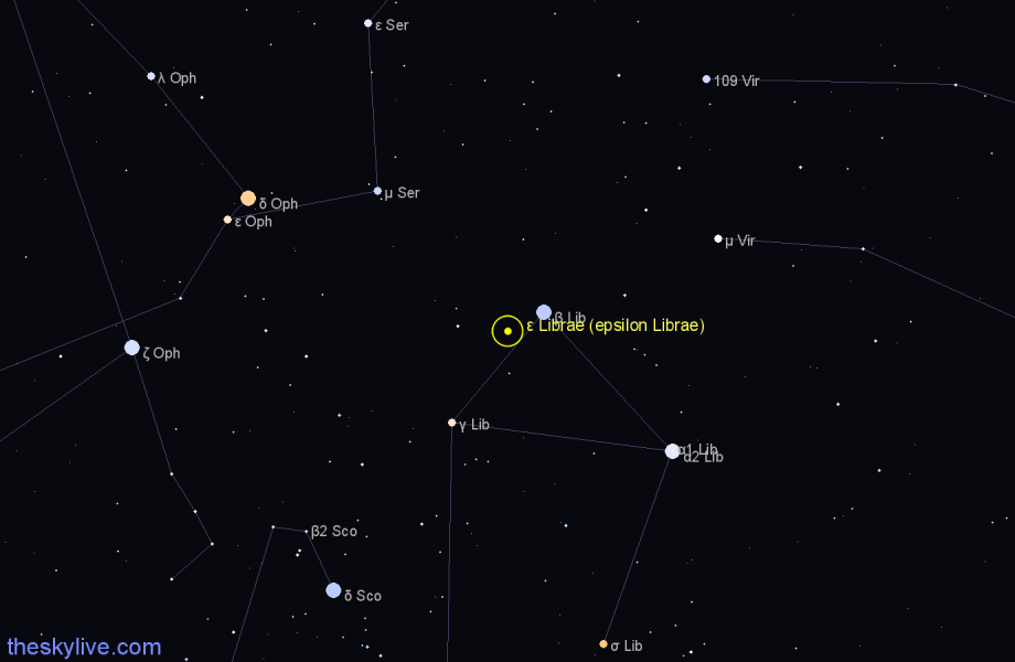 Finder chart ε Librae (epsilon Librae) star