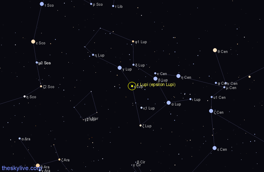Finder chart ε Lupi (epsilon Lupi) star