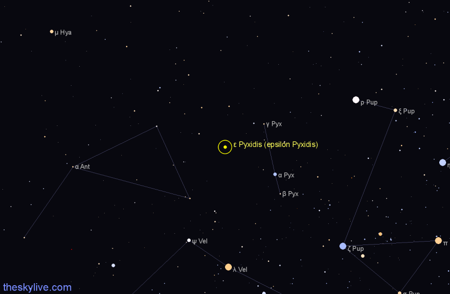 Finder chart ε Pyxidis (epsilon Pyxidis) star