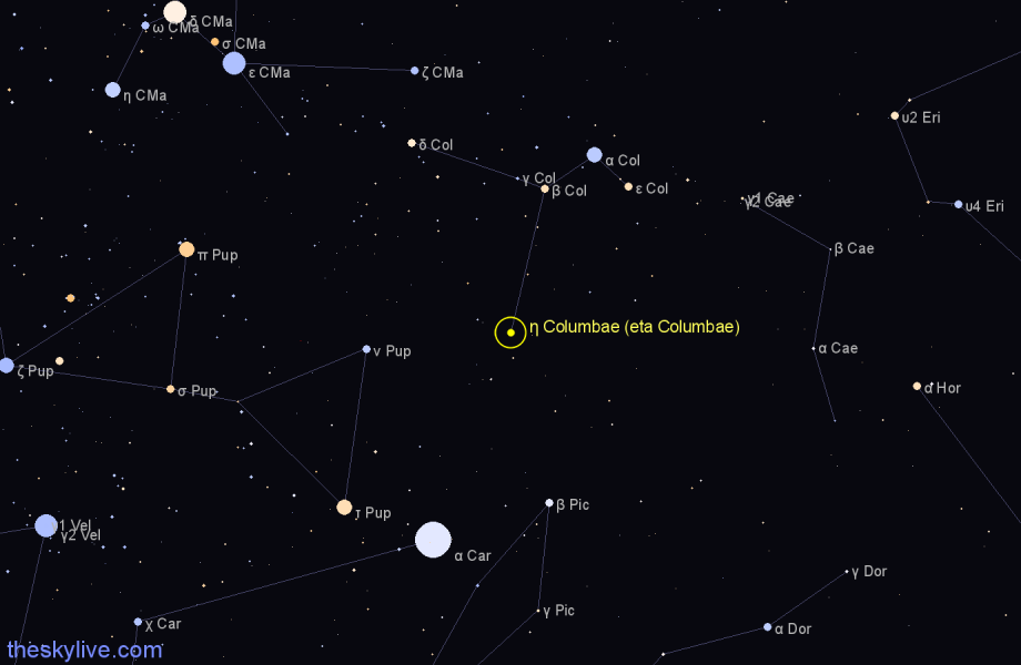 Finder chart η Columbae (eta Columbae) star