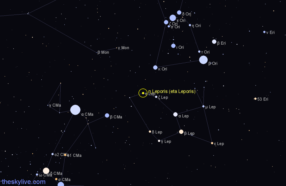 Finder chart η Leporis (eta Leporis) star