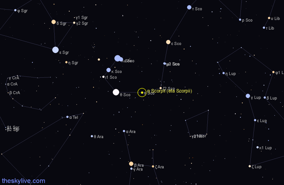 Finder chart η Scorpii (eta Scorpii) star