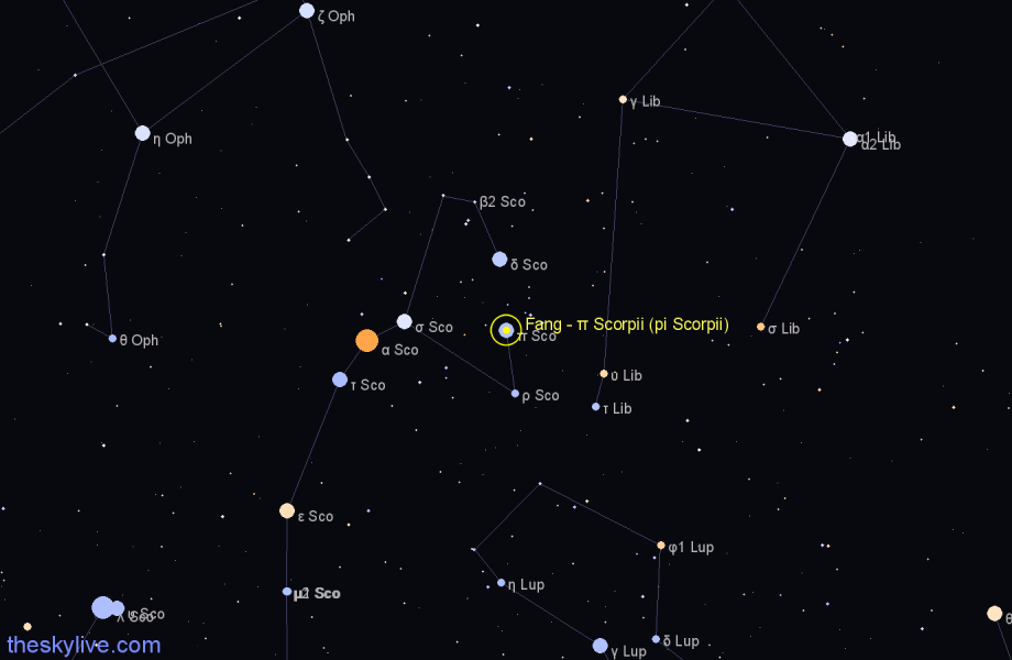Finder chart Fang - π Scorpii (pi Scorpii) star