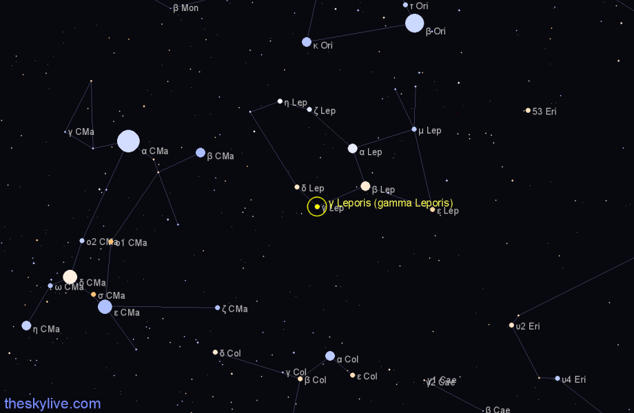Finder chart γ Leporis (gamma Leporis) star