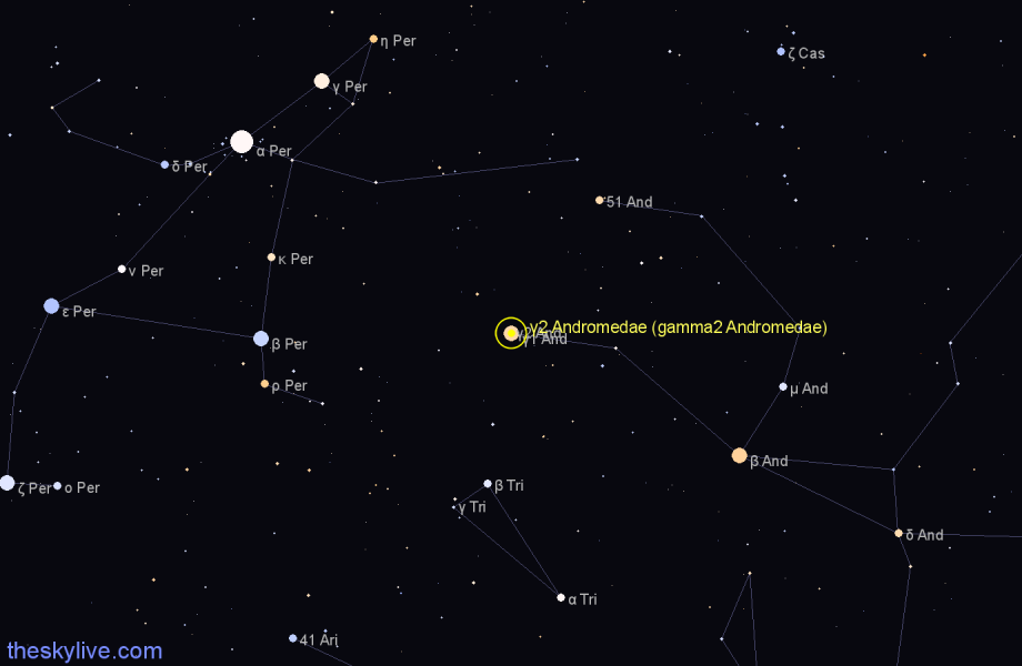 Finder chart γ2 Andromedae (gamma2 Andromedae) star