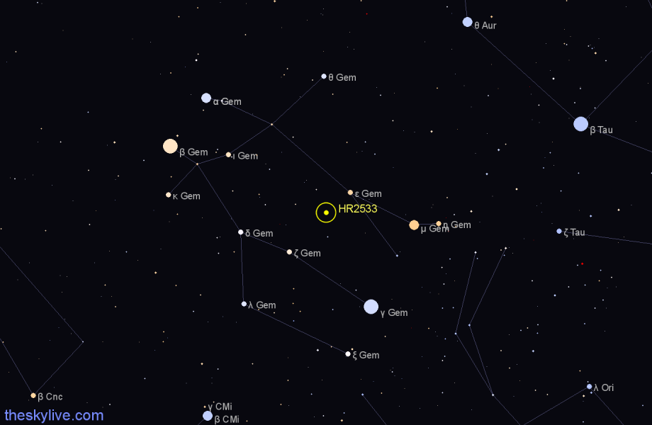 Finder chart HR2533 star