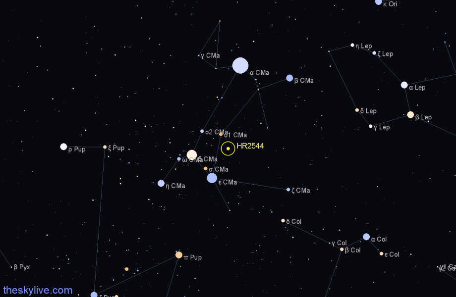 Finder chart HR2544 star