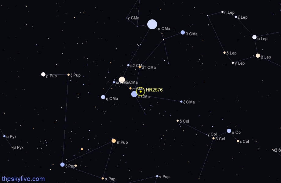 Finder chart HR2576 star