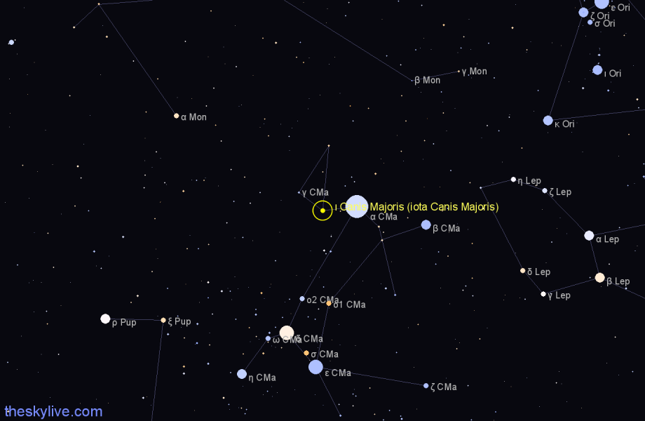 Finder chart ι Canis Majoris (iota Canis Majoris) star