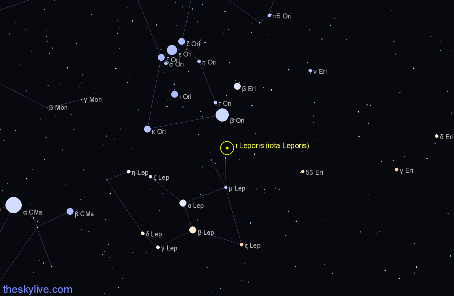 Finder chart ι Leporis (iota Leporis) star