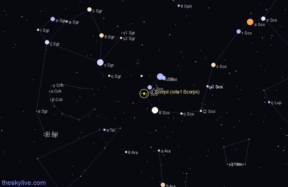 Finder chart ι1 Scorpii (iota1 Scorpii) star