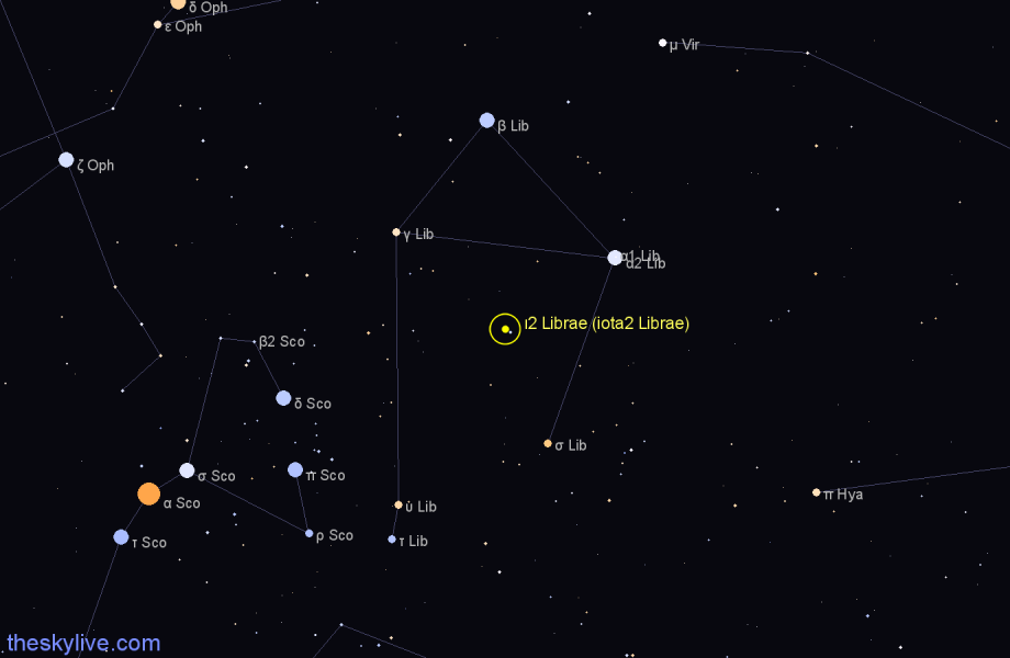 Finder chart ι2 Librae (iota2 Librae) star