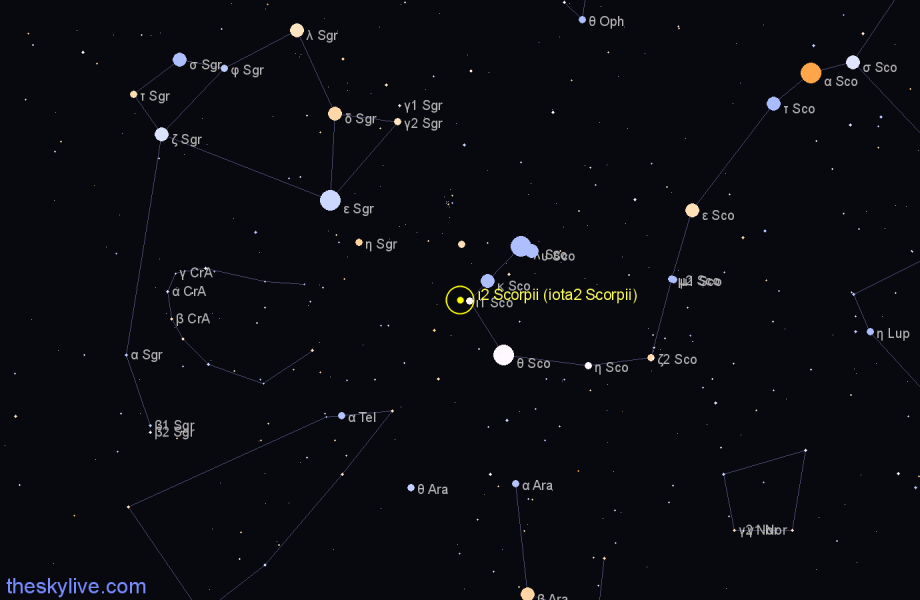 Finder chart ι2 Scorpii (iota2 Scorpii) star