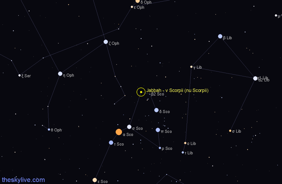 Finder chart Jabbah - ν Scorpii (nu Scorpii) star