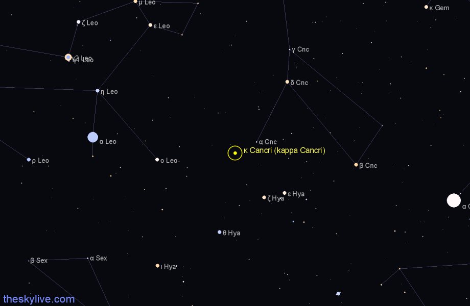 Finder chart κ Cancri (kappa Cancri) star
