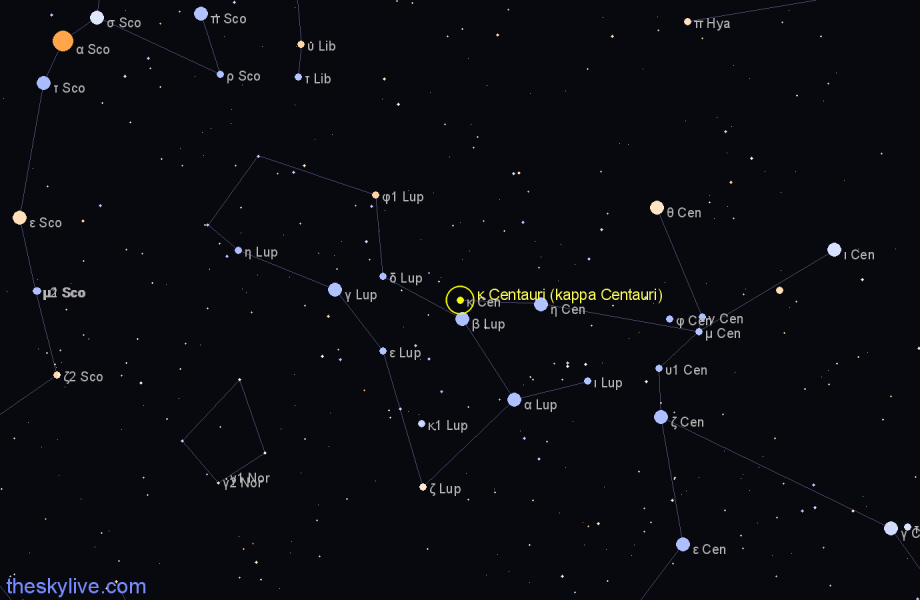 Finder chart κ Centauri (kappa Centauri) star