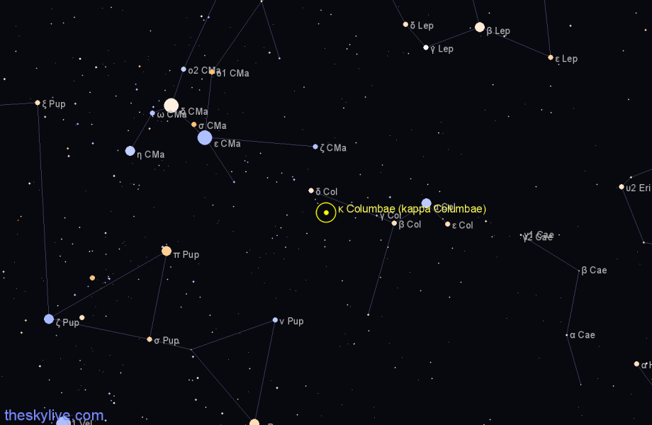 Finder chart κ Columbae (kappa Columbae) star