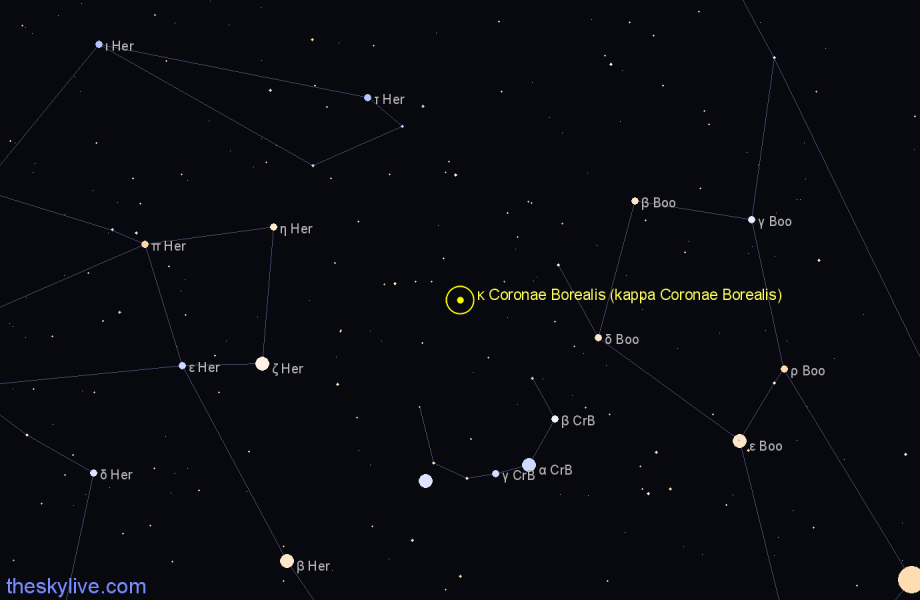 Finder chart κ Coronae Borealis (kappa Coronae Borealis) star