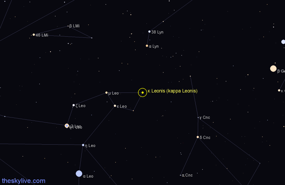 Finder chart κ Leonis (kappa Leonis) star