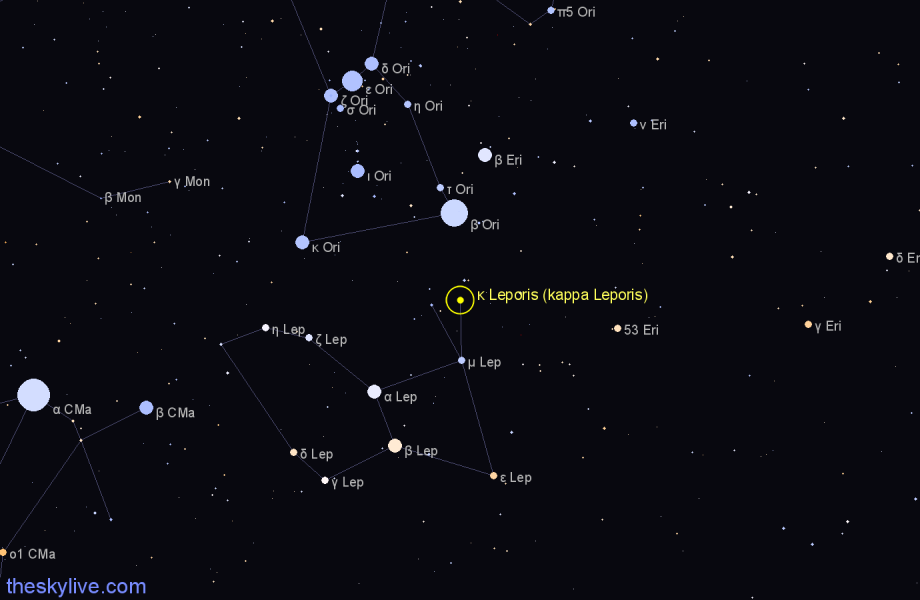 Finder chart κ Leporis (kappa Leporis) star