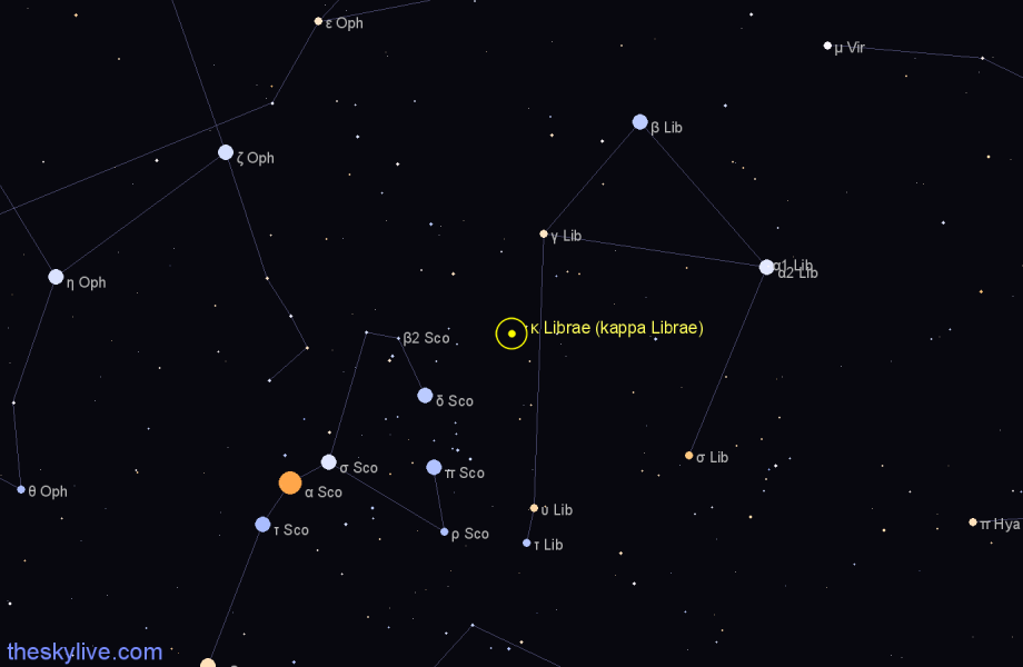Finder chart κ Librae (kappa Librae) star