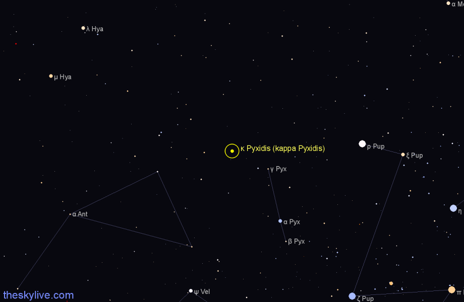 Finder chart κ Pyxidis (kappa Pyxidis) star
